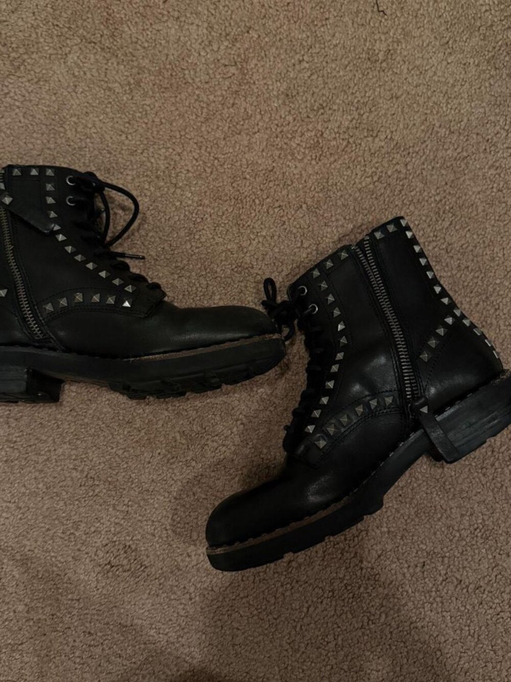 Ash Wolf Black Studded Leather Combat Boots